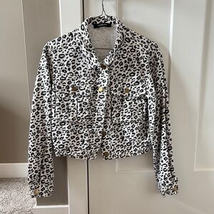 Sugarlips Black and White Leopard Print Jean Jacket